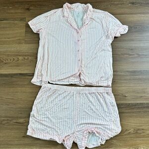 Cariloha‎ Pajamas Set Bamboo Sleepwear Pink White Stripe Womens 2XL Shorts Shirt